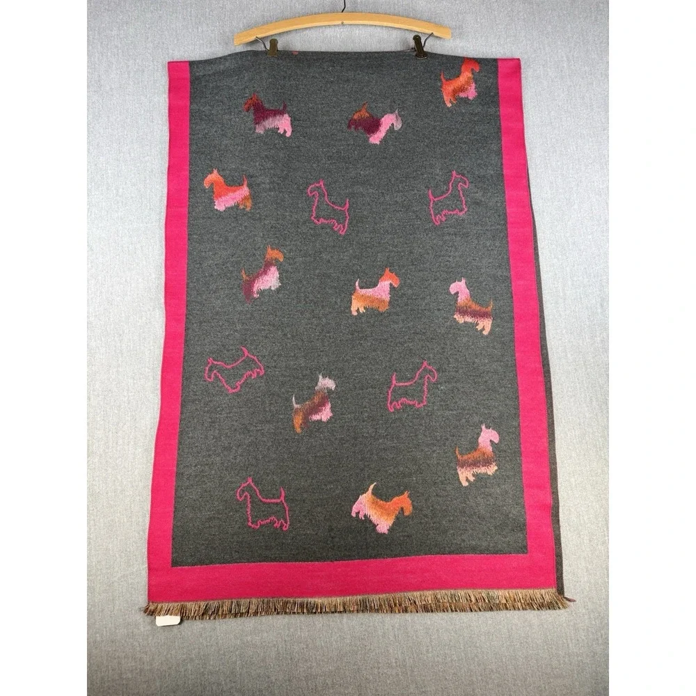 Scottie Dog Scarf Pink Gray Fringe Wrap Shawl‎ Womens Soft Cozy NWT 75